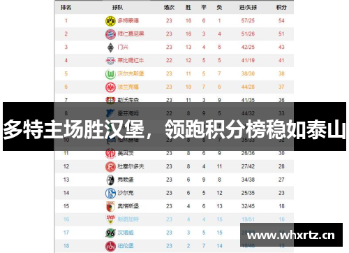 多特主场胜汉堡，领跑积分榜稳如泰山